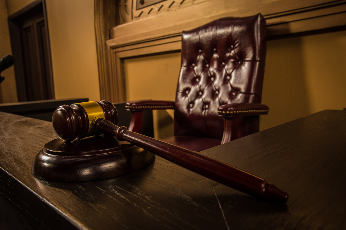 Judges podium in a courtroom film set