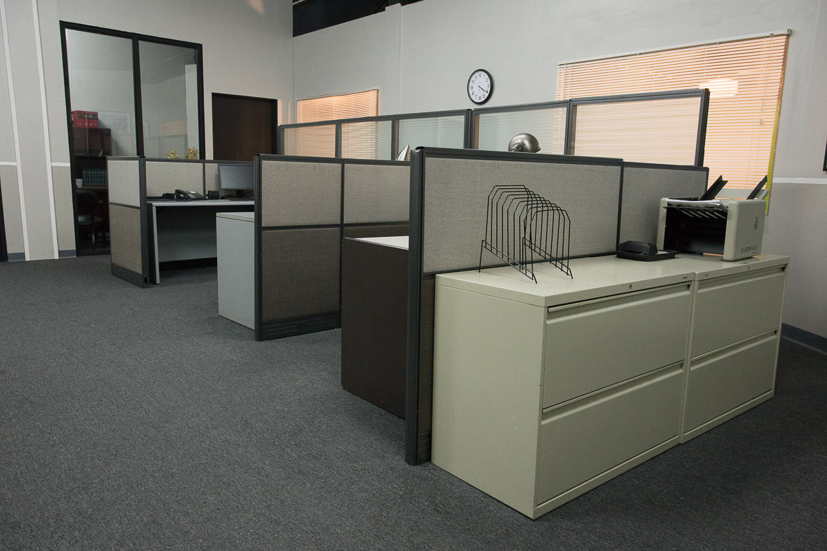 Cubicle workplace set for filming in LA