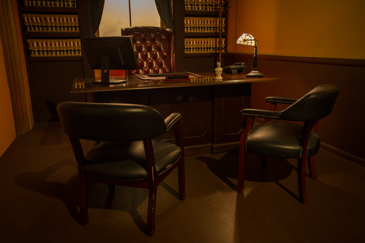 Film set in a courthouse including a judge's office